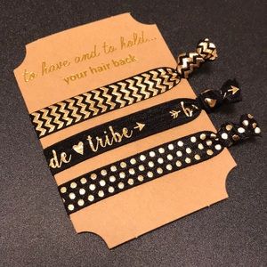 💛3 for $10💛 Bride Tribe Black and Gold Hair Tie Set